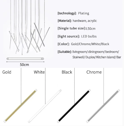 Riviko Linea Sculptural Rods Chandelier - Background Shot
