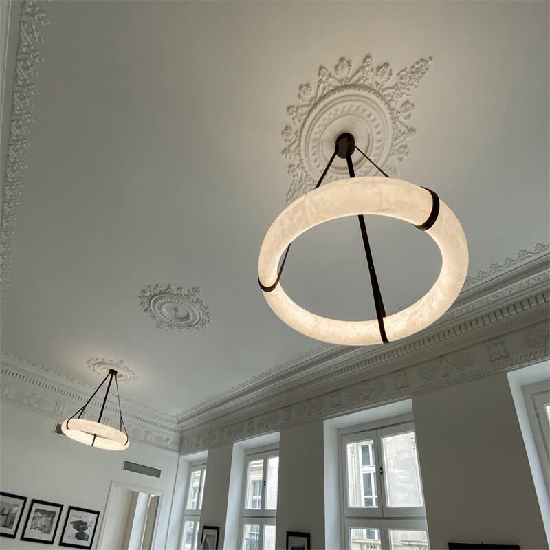 Oslo L1P Pendant Alabaster Chandelier, Halo Ring Chandelier With canopy Over Dining Table Chandelier Riviko