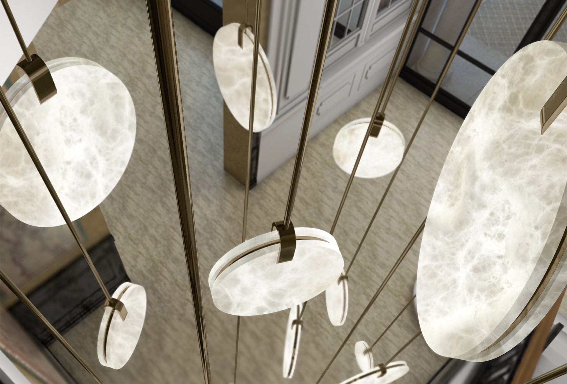 Soho Real Alabaster Disc Pendant Light, Pendant Lamp For Hallway, Staircase Pendant Light Riviko