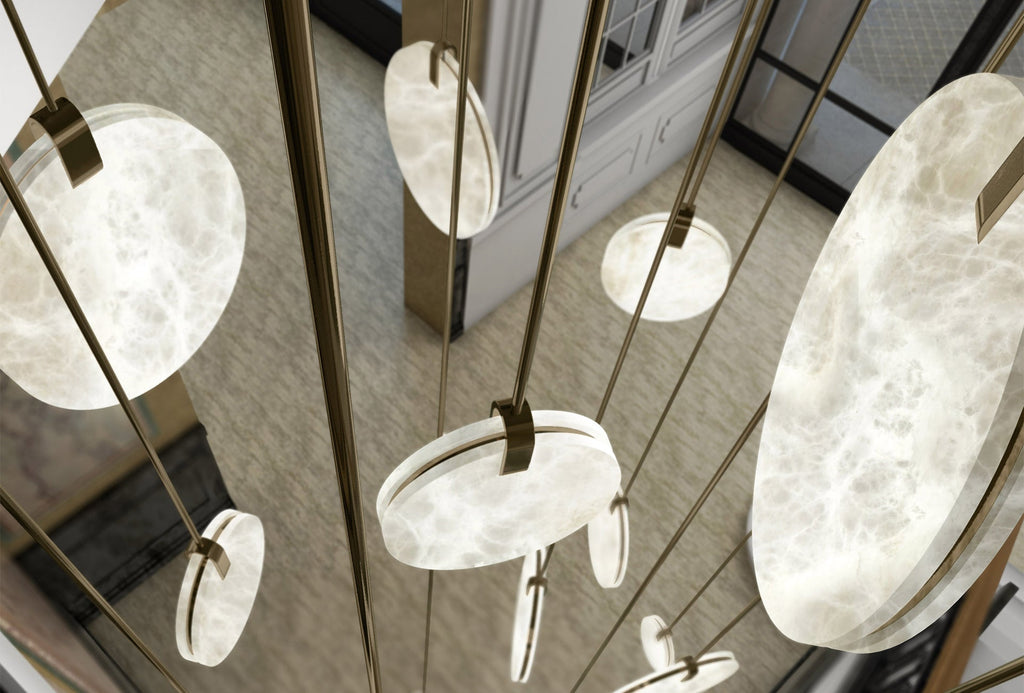 Soho Real Alabaster Disc Pendant Light, Pendant Lamp For Hallway, Staircase Pendant Light Riviko