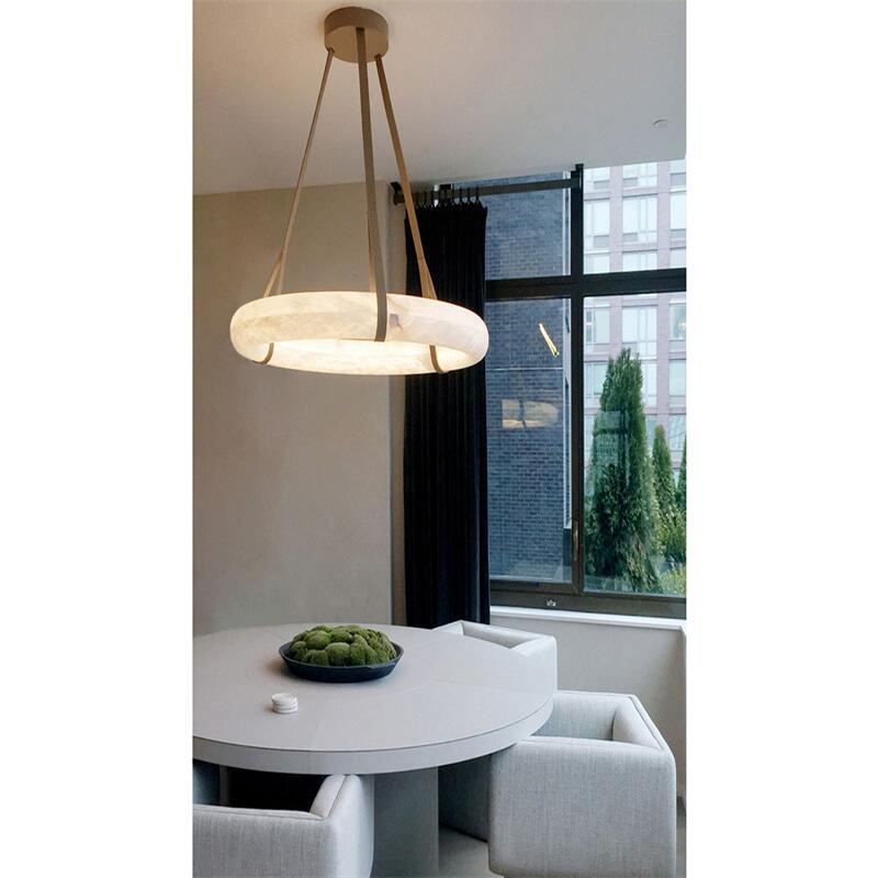 Oslo L1P Pendant Alabaster Chandelier, Halo Ring Chandelier With canopy Over Dining Table Chandelier Riviko