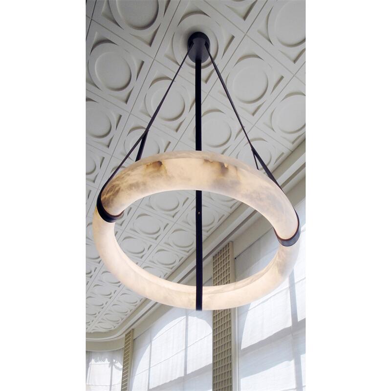 Oslo L1P Pendant Alabaster Chandelier, Halo Ring Chandelier With canopy Over Dining Table Chandelier Riviko