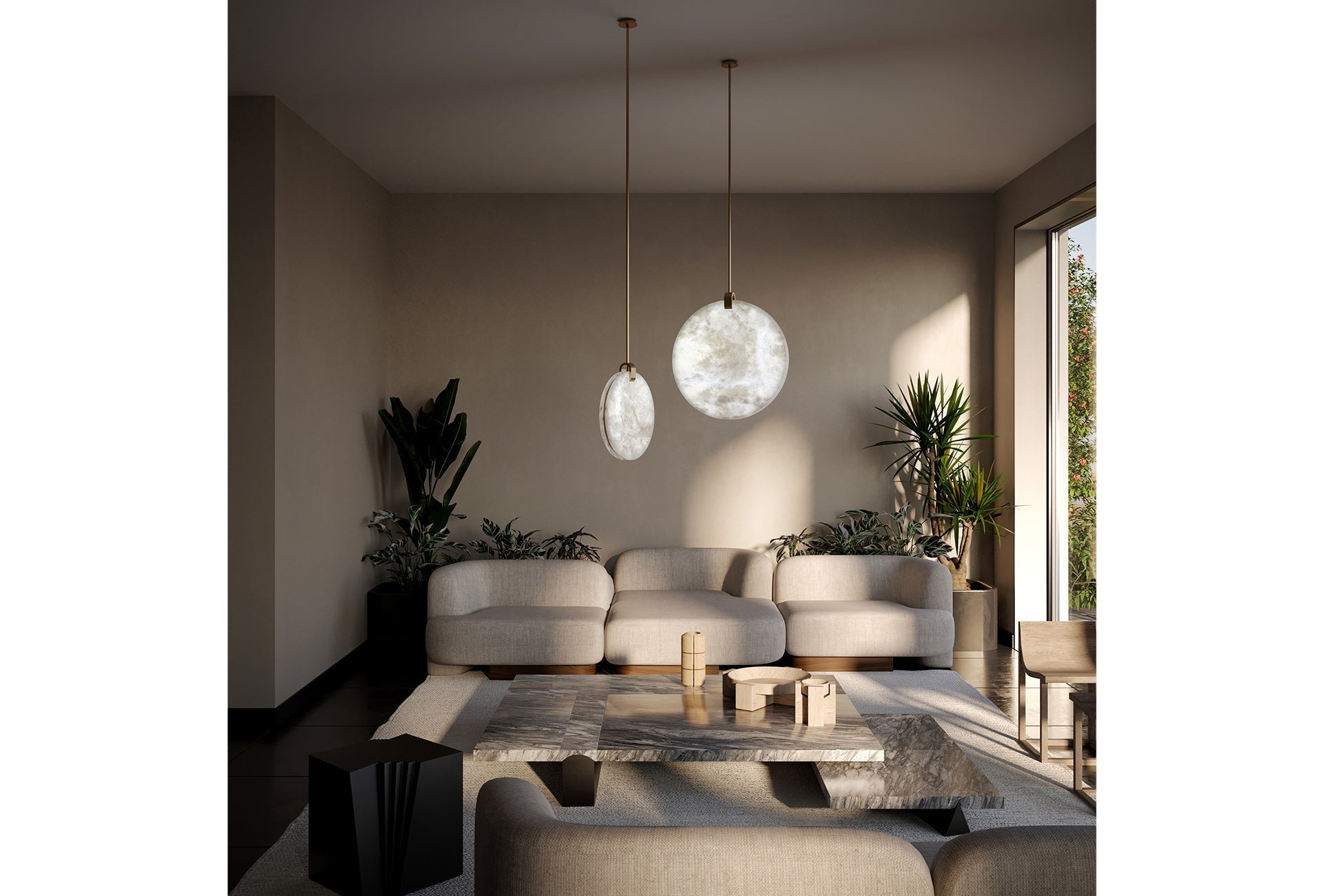 Soho Real Alabaster Disc Pendant Light, Pendant Lamp For Hallway, Staircase Pendant Light Riviko