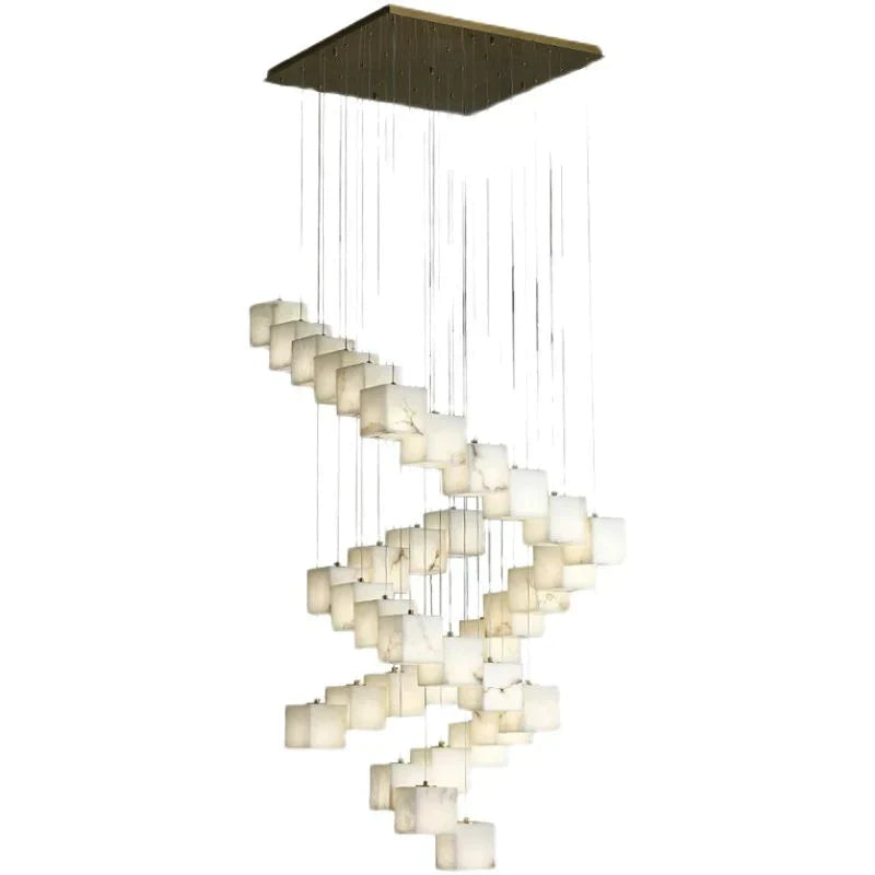 Olive Alabaster Cubic Round Pendant For Dining Table, Staircase Chandeliers Riviko