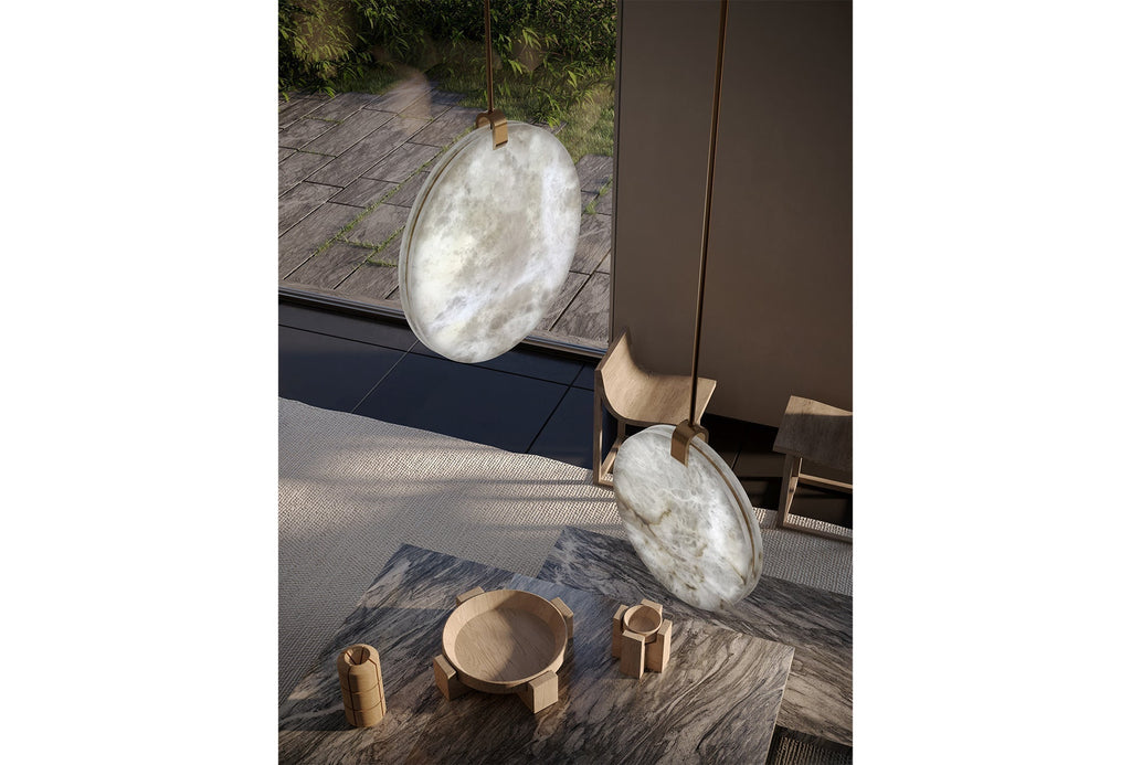 Soho Real Alabaster Disc Pendant Light, Pendant Lamp For Hallway, Staircase Pendant Light Riviko