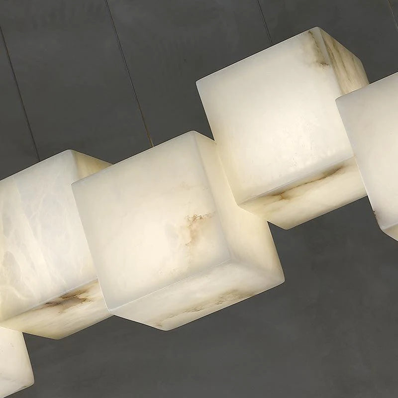 Vasilia Alabaster Cubic Pendant For Dining Table, Kitchen Island Pendant Chandeliers Riviko