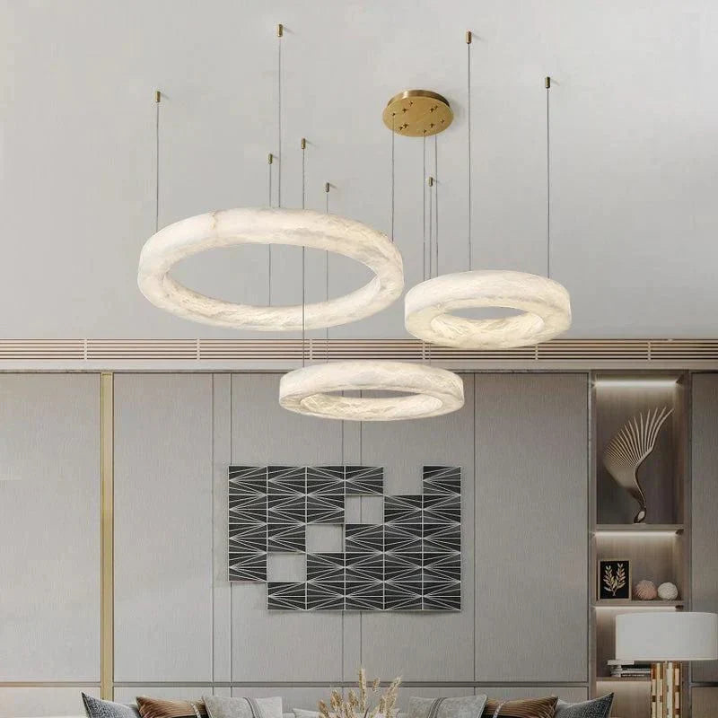 Emerald Real Alabaster Ring Chandelier, Modern Circular Chandelier Chandelier Riviko