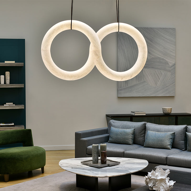 Oslo Infinity Symmetrical Alabaster Pendant Light For Living Room, Modern Designer Chandelier Chandelier Riviko