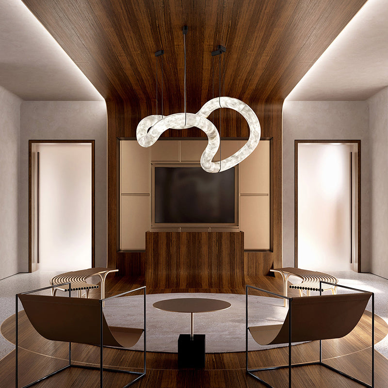 Oslo Infinity Symmetrical Entryway Alabaster Pendant Light, Entrance Pendant Light Chandelier Riviko