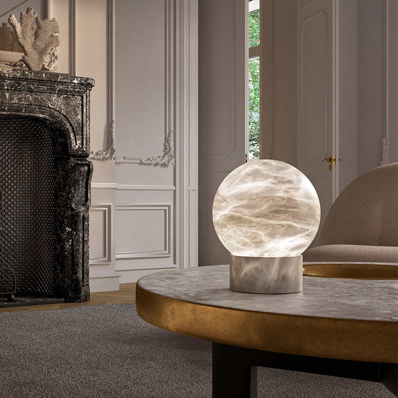 Franta Modern Round Alabaster Table Lamp, Bedside Table Lamp Chandelier Riviko