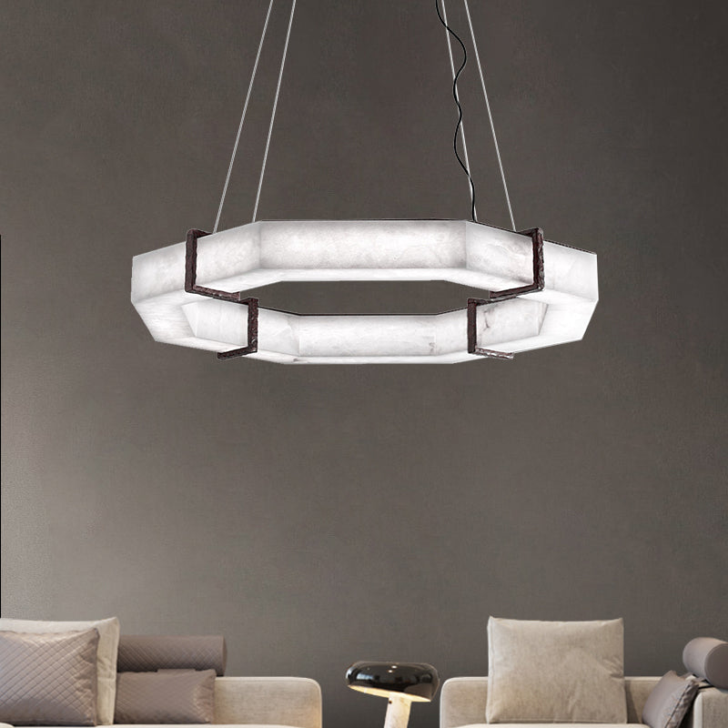 Maxine Modern Creative Retro Alabaster Living Room Round Chandelier Chandelier Riviko