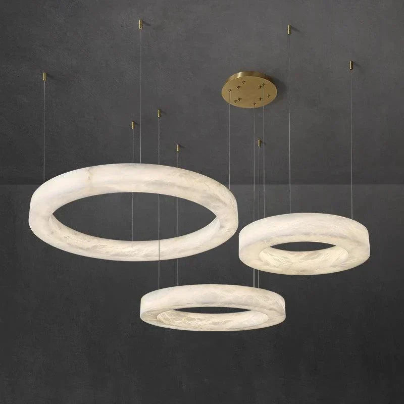 Emerald Real Alabaster Ring Chandelier, Modern Circular Chandelier Chandelier Riviko
