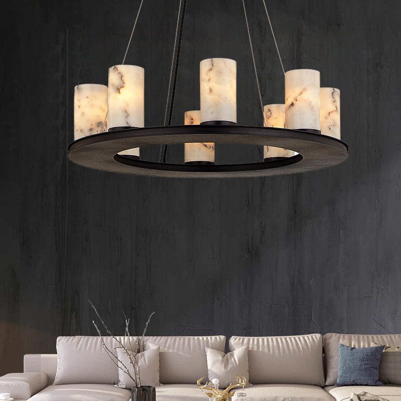 Scarlett Modern Round Industrial Candelabra Round Black Alabaster Chandelier Chandelier Riviko