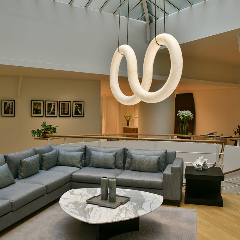 Oslo Infinity Symmetrical Alabaster Pendant Light For Living Room, Modern Designer Chandelier Chandelier Riviko