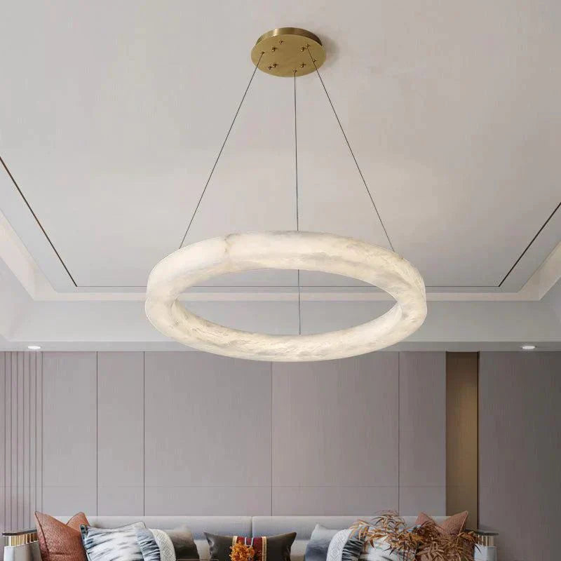 Emerald Real Alabaster Ring Chandelier, Modern Circular Chandelier Chandelier Riviko