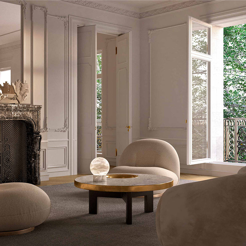 Franta Modern Round Alabaster Table Lamp, Bedside Table Lamp Chandelier Riviko