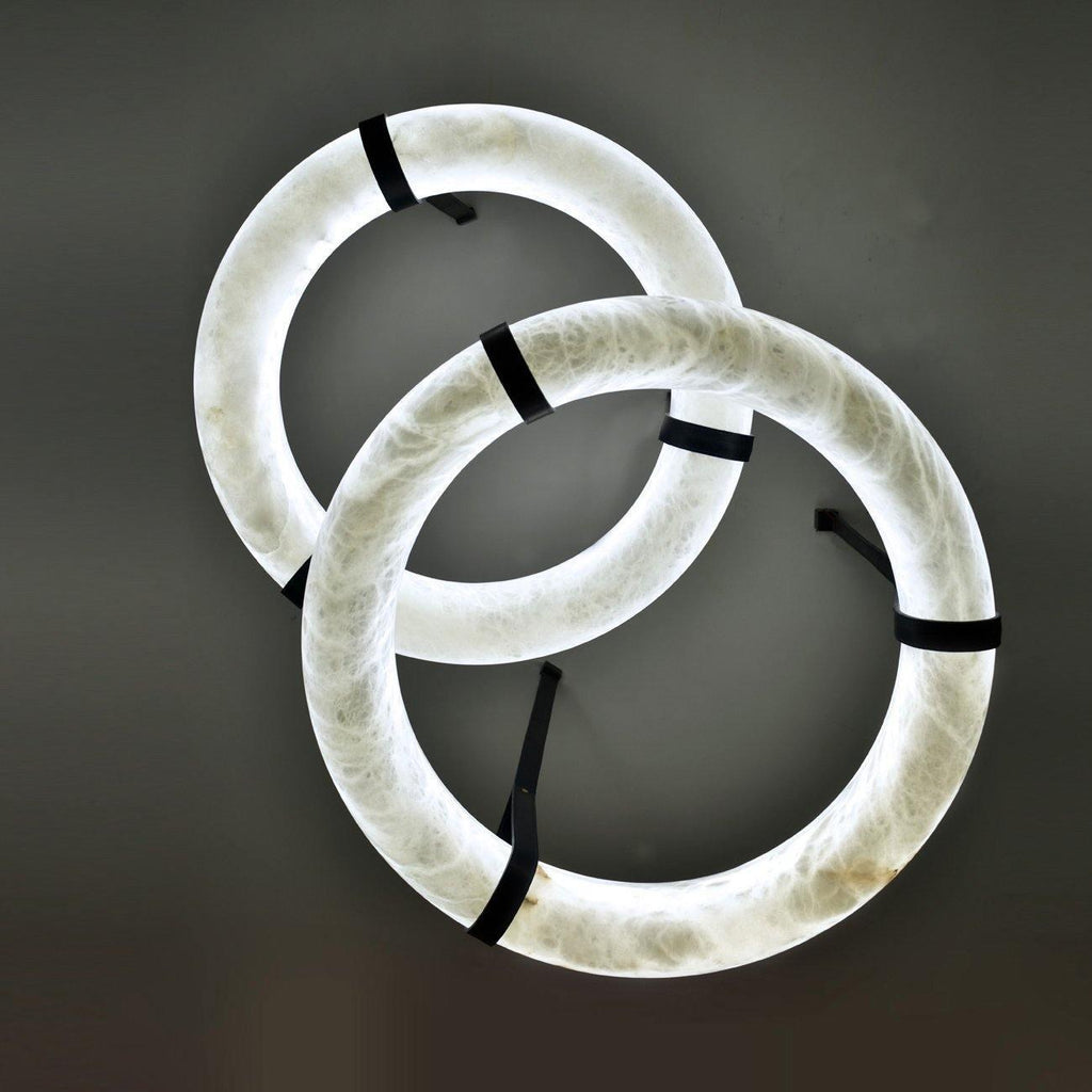 Oslo Pendant Alabaster Chandelier, Halo Ring Chandelier With Leather Chandelier Riviko