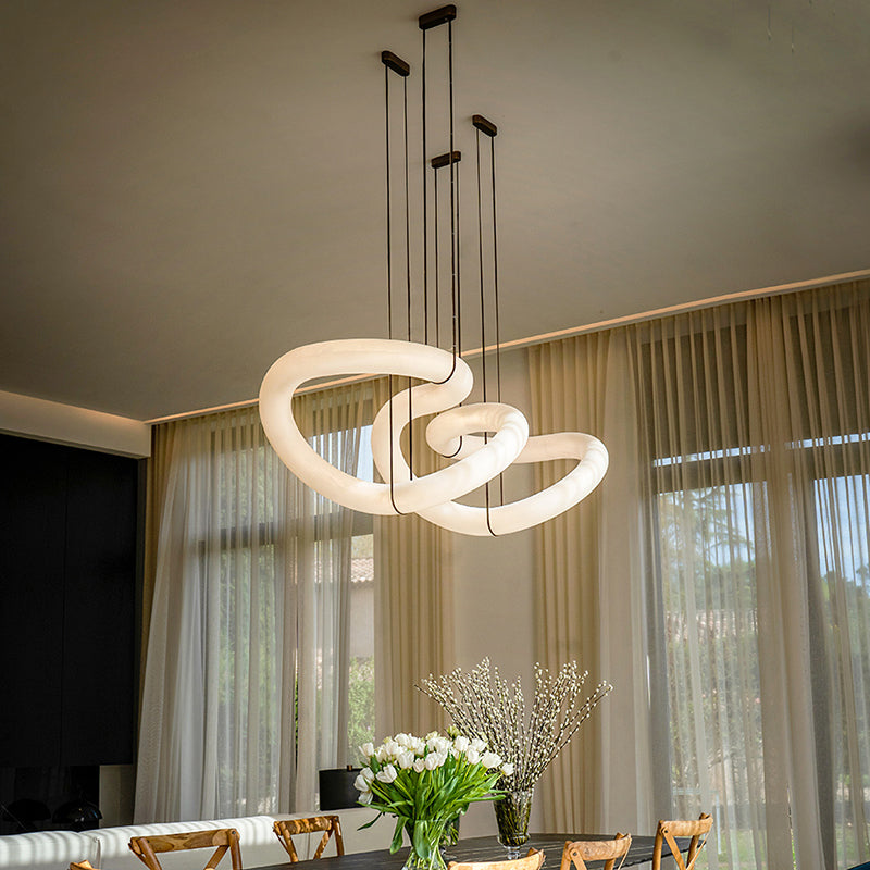 Riviko Ethereal Alabaster Curved Chandelier - American transitional great room with cathedral ceiling
