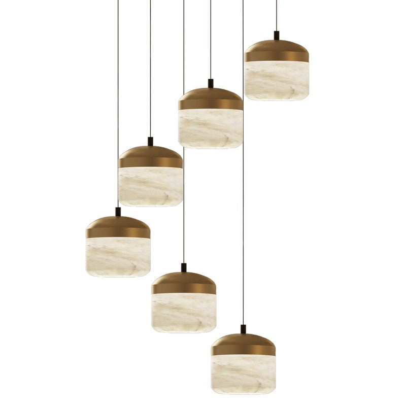 Ava Radiance - United Modern Alabaster Pendant Lamp For Staircase, Kitchen Pendant Light Chandelier Riviko 6 Lights