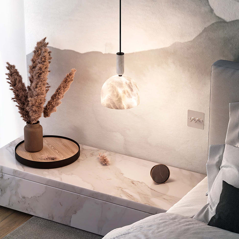 Aubry Modern Alabaster Bedside Pendant Light, Bedroom Pendant Lamp Chandelier Riviko