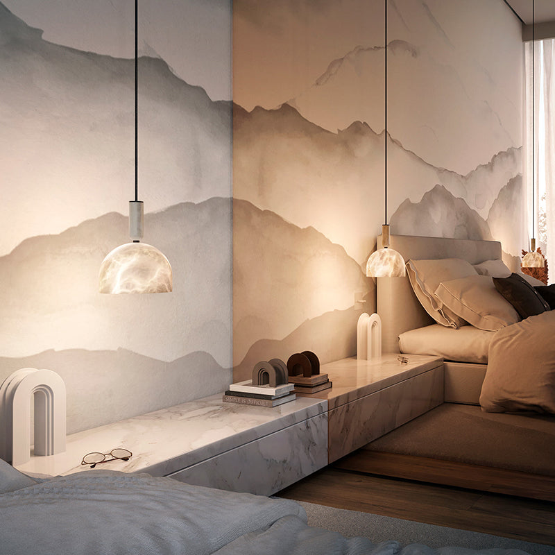 Aubry Modern Alabaster Bedside Pendant Light, Bedroom Pendant Lamp Chandelier Riviko