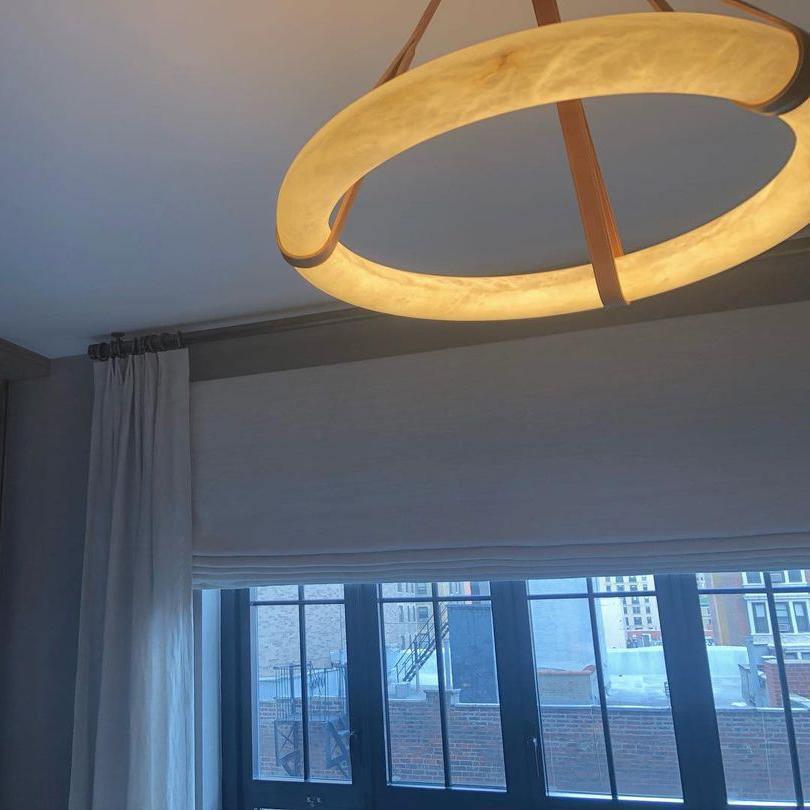 Oslo Pendant Alabaster Chandelier, Halo Ring Chandelier With Leather Chandelier Riviko