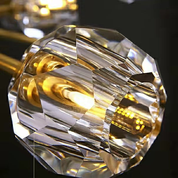 Sputnik K9 Crystal Chandelier Entryway Pure Copper Ceiling Light Foyer Hall Brass Lighting Fixture