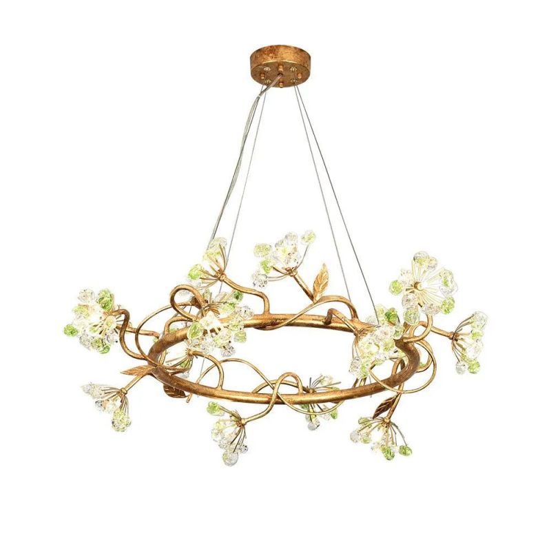 Modes Brass Ring Stone Flower Chandelier - Riviko