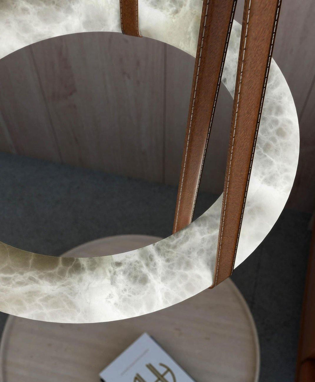 Oslo Pendant Alabaster Chandelier, Halo Ring Chandelier With Leather Chandelier Riviko