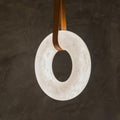 Oslo Pendant Alabaster Chandelier, Halo Ring Chandelier With Leather Chandelier Riviko 11.8" D Single Ring
