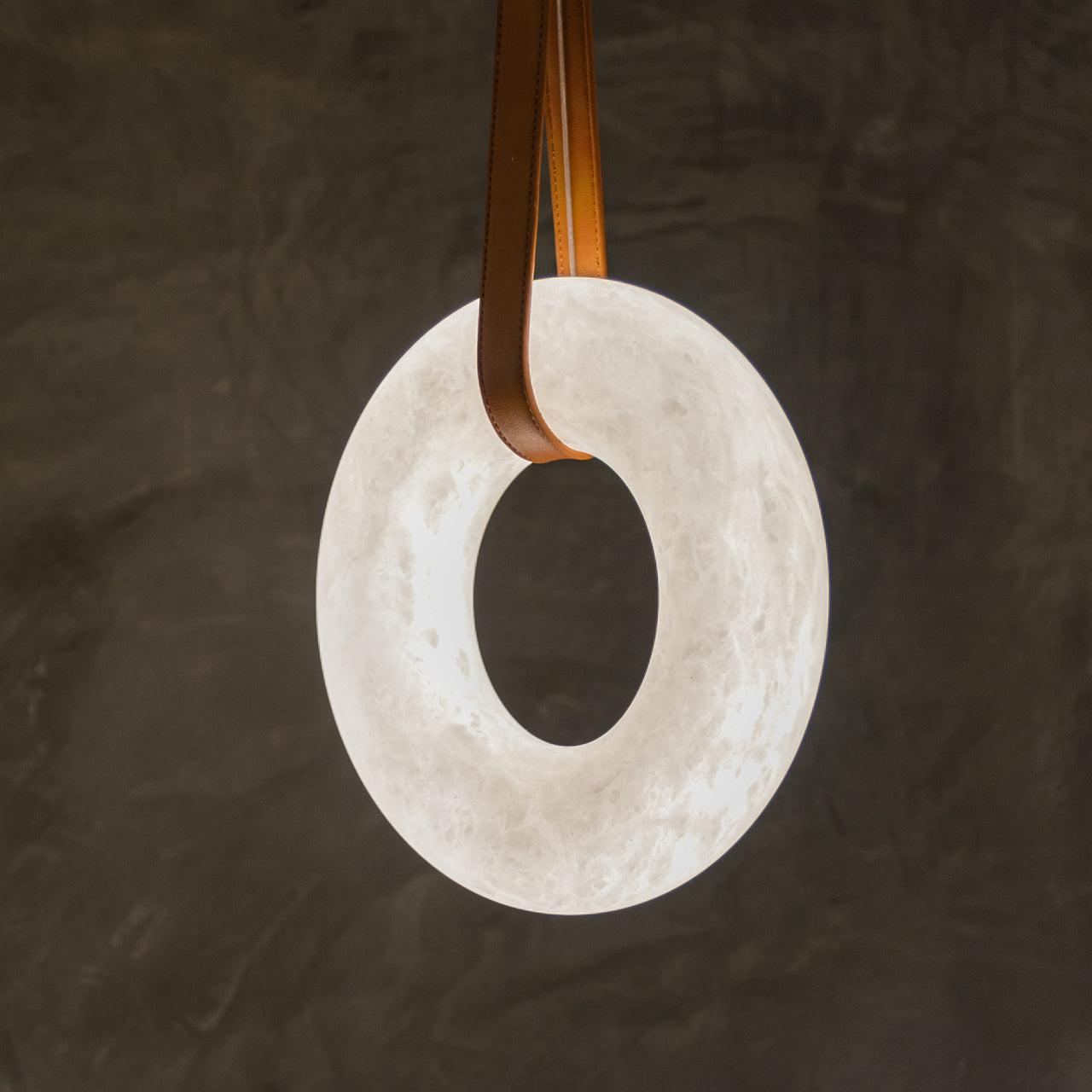 Oslo Pendant Alabaster Chandelier, Halo Ring Chandelier With Leather Chandelier Riviko 11.8" D Single Ring