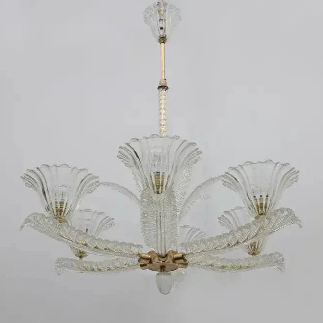 Vintage Italian 6-Arm Glass Chandelier for Low-ceiling Bedroom/Dining Room
