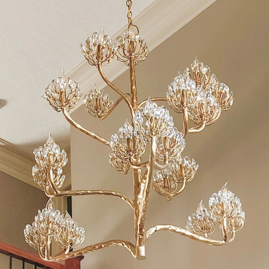 Riviko Veridian Bloom 22-Light Gold Chandelier - Background Shot