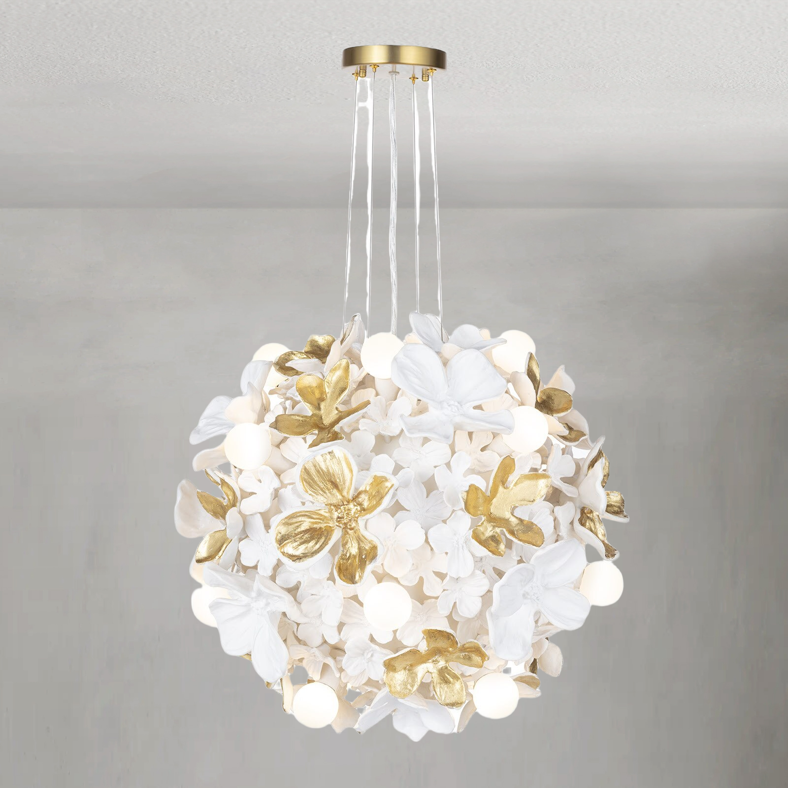 Riviko Floral Bloom Resin Chandelier - American master bedroom with coffered ceiling