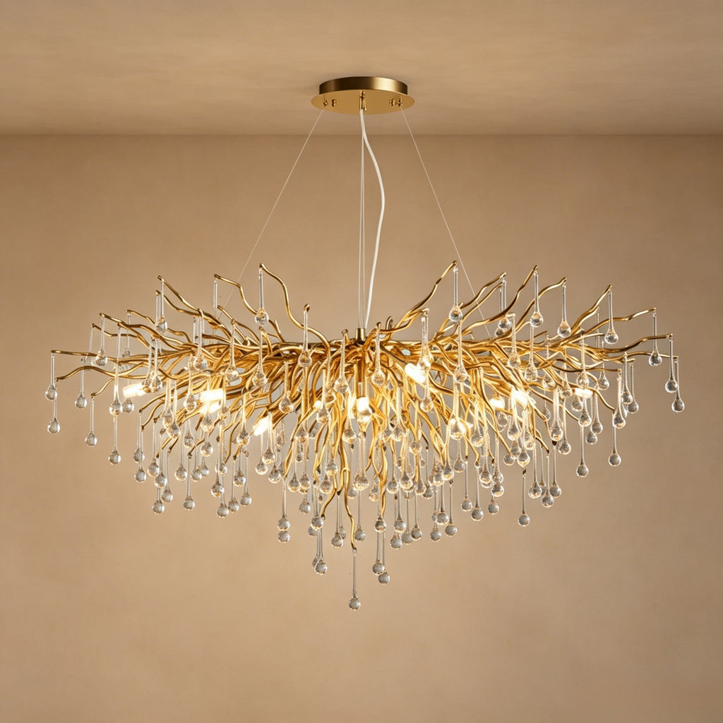 Stunning Tree Branch Crystal Chandelier with Clear Teardrop-shaped for Living/Dining Room