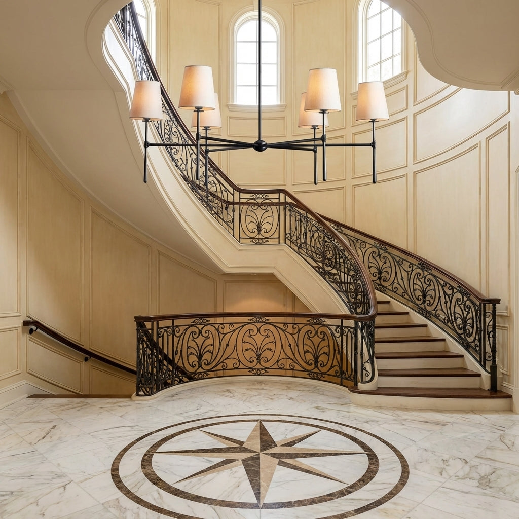 Riviko Rhodes Grandeur Round Chandelier 4/6 Light - grand American foyer with two-story ceiling