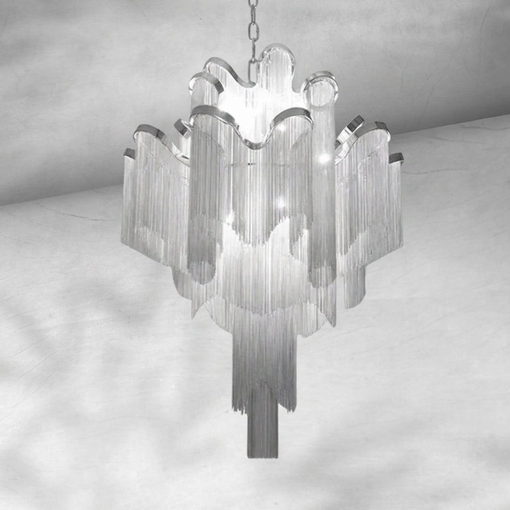 Riviko Grand Cascade Extra Large Stainless Steel Long Tassel Chandelier - Background Shot