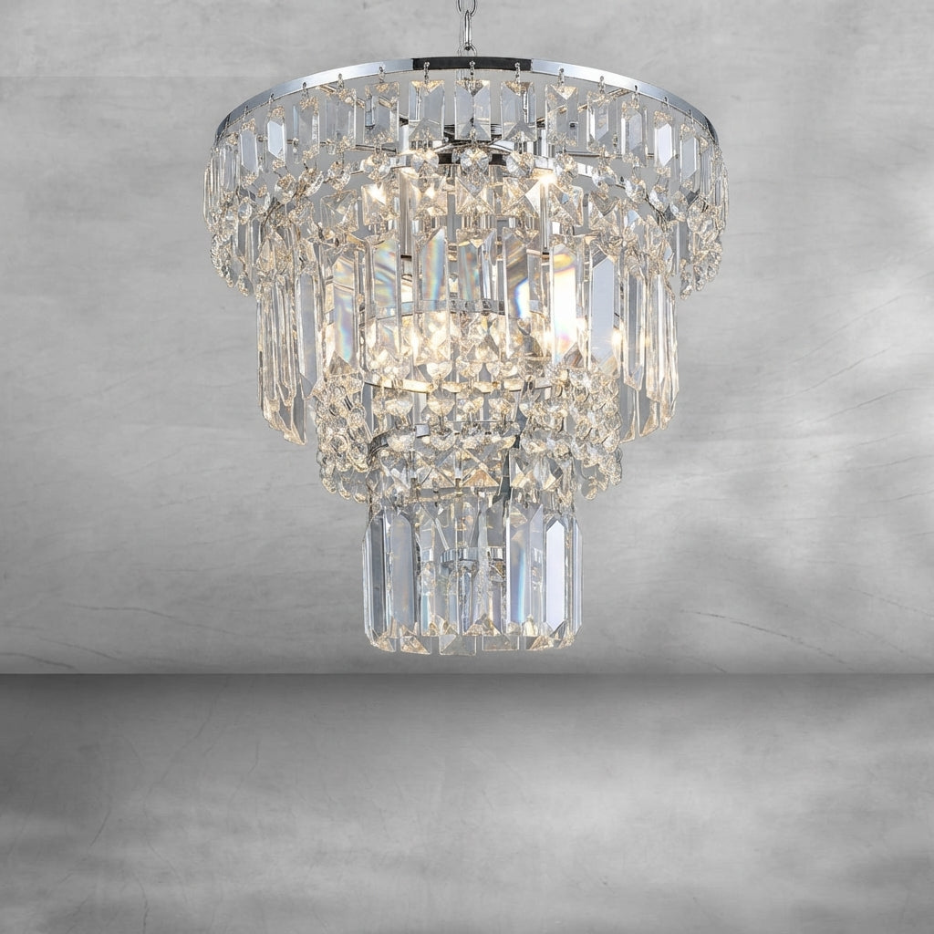 Riviko Grand Lumina Round Extra Large Crystal Chandelier in Silver - Background Shot