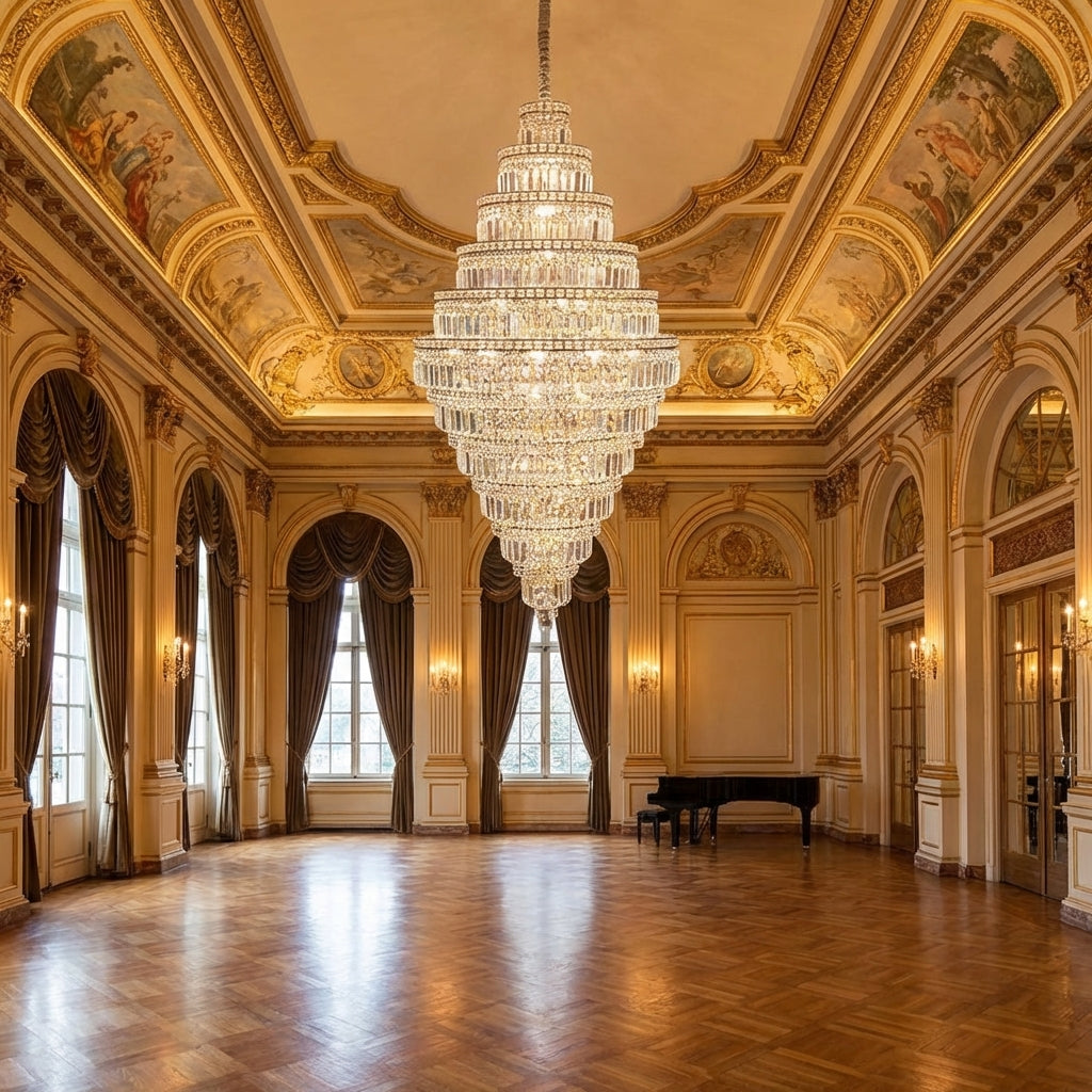 Riviko Grand Lumina Round Extra Large Crystal Chandelier in Silver - American ballroom or formal entertaining space