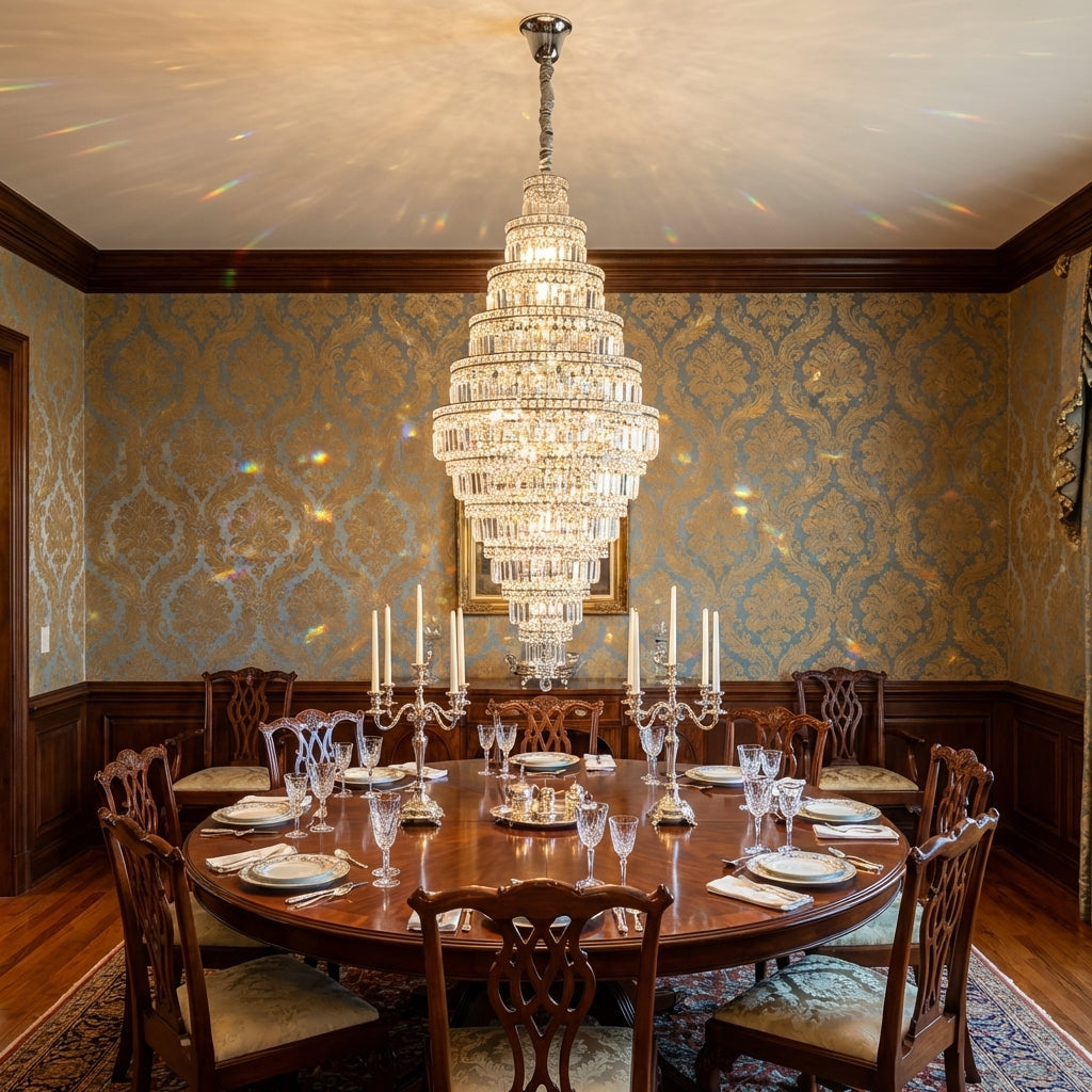 Riviko Grand Lumina Round Extra Large Crystal Chandelier in Silver - formal American dining room