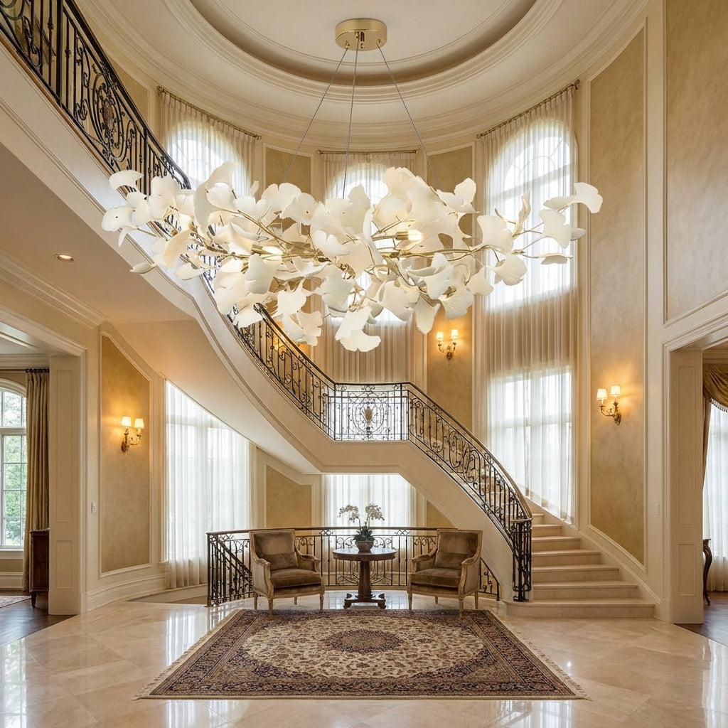 Lumina Haven Veridian Linear Ginkgo Chandelier - Auto Color Shot