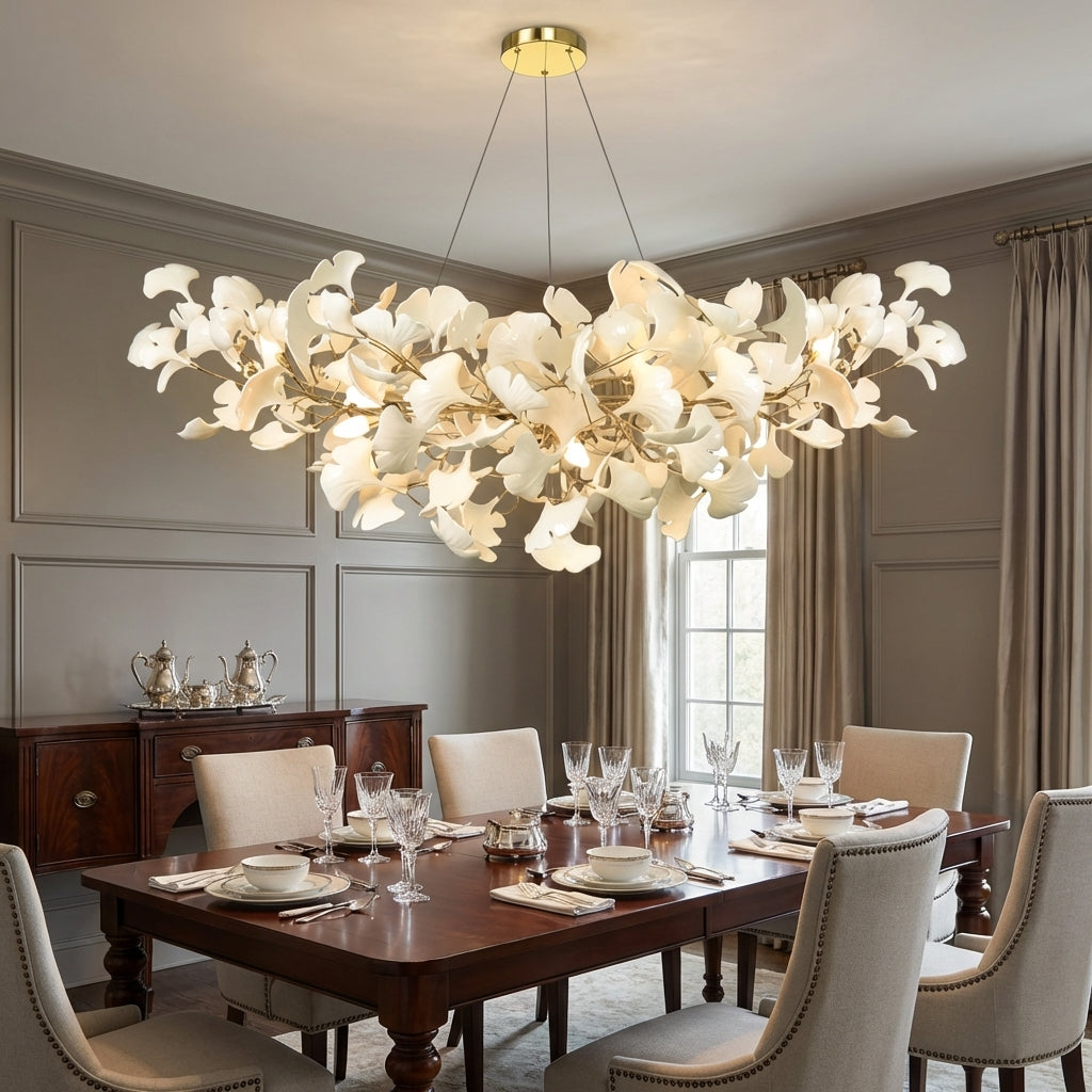 Lumina Haven Veridian Linear Ginkgo Chandelier - American transitional dining room