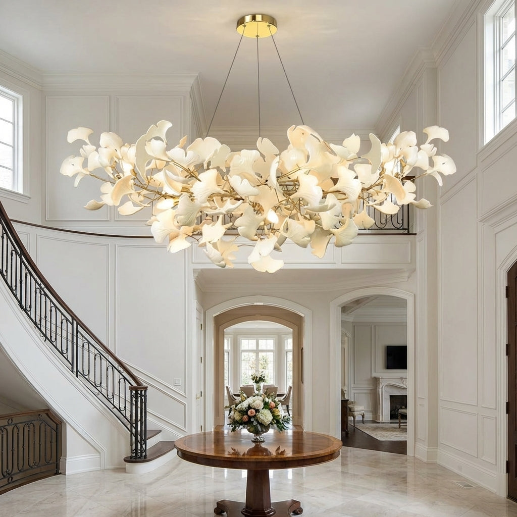 Lumina Haven Veridian Linear Ginkgo Chandelier - Studio Shot