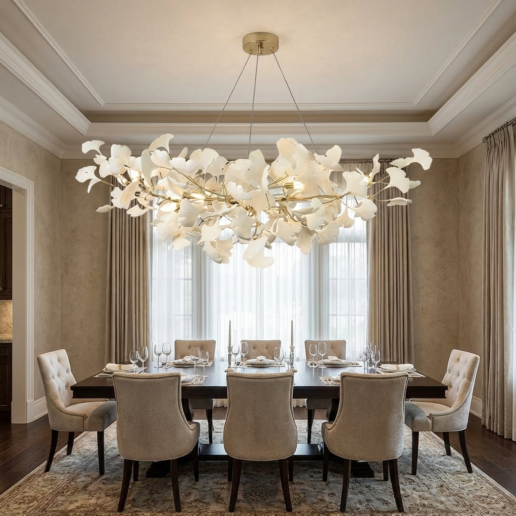 Lumina Haven Veridian Linear Ginkgo Chandelier - Studio Shot