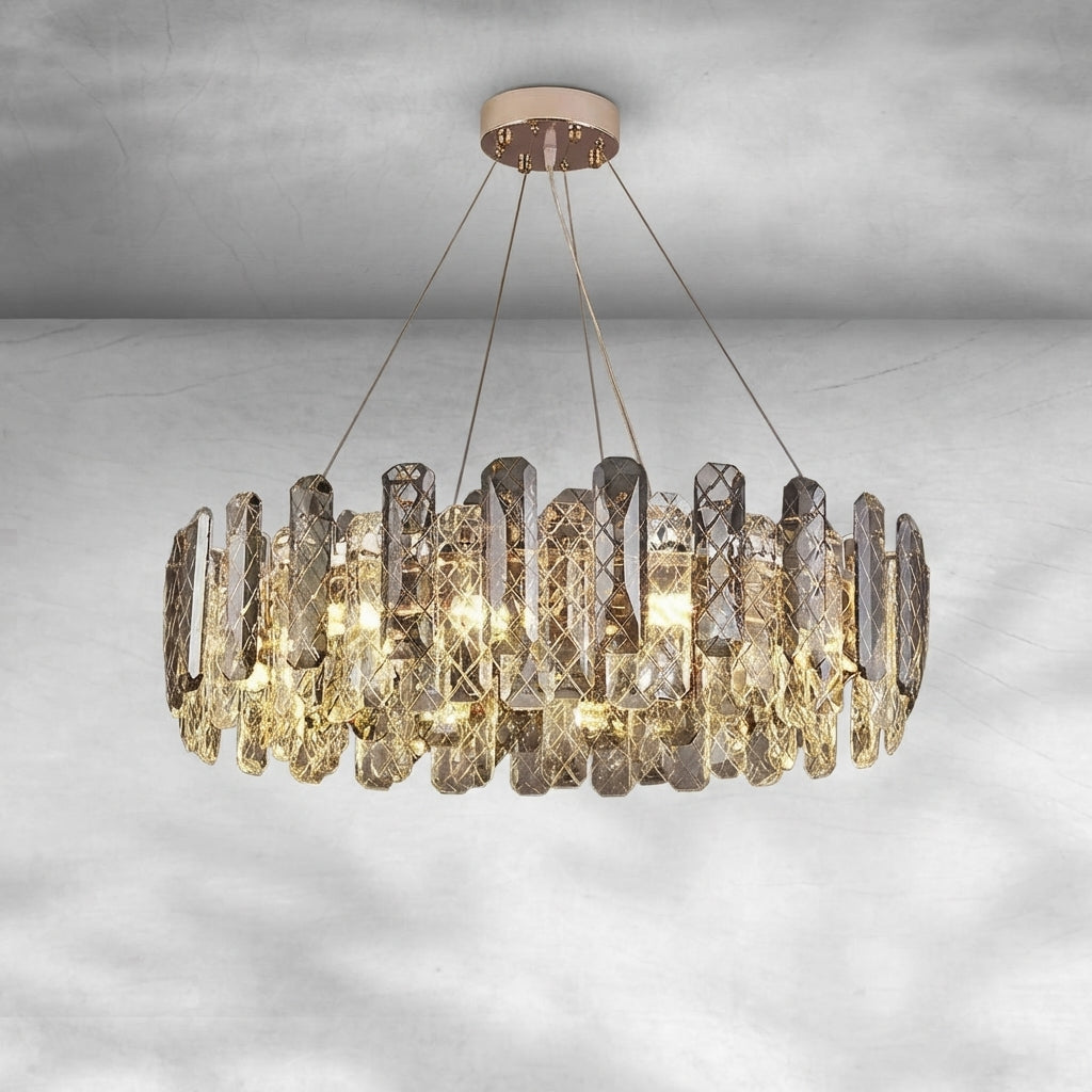 Riviko Aura Grand Round/Rectangle Chandelier with Smoky Gray K9 Crystal - Background Shot
