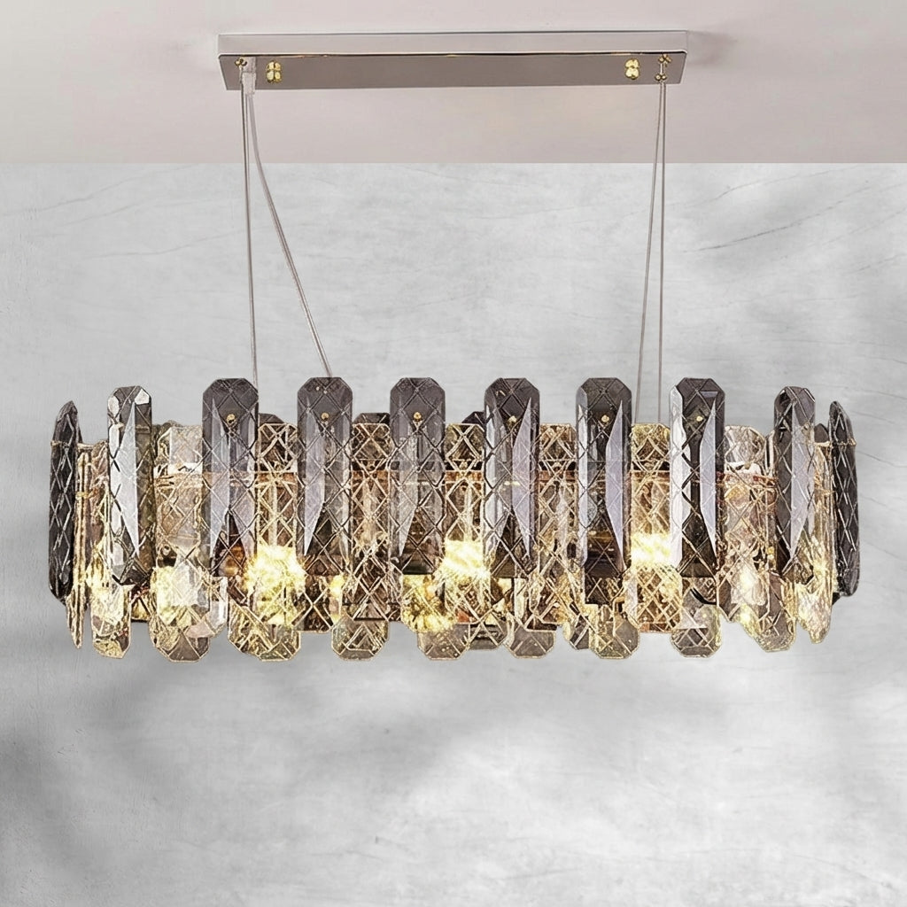 Riviko Aura Grand Round/Rectangle Chandelier with Smoky Gray K9 Crystal - Background Shot