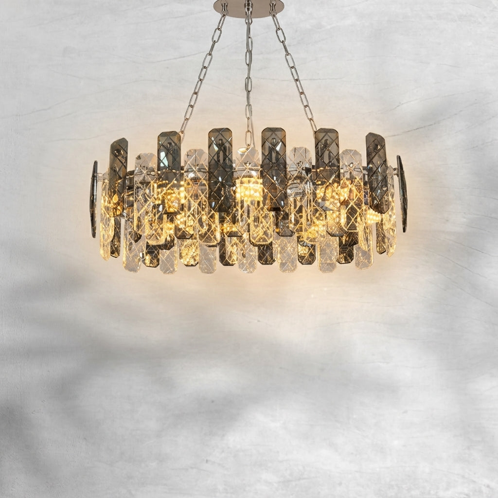 Riviko Aura Grand Round/Rectangle Chandelier with Smoky Gray K9 Crystal - Background Shot