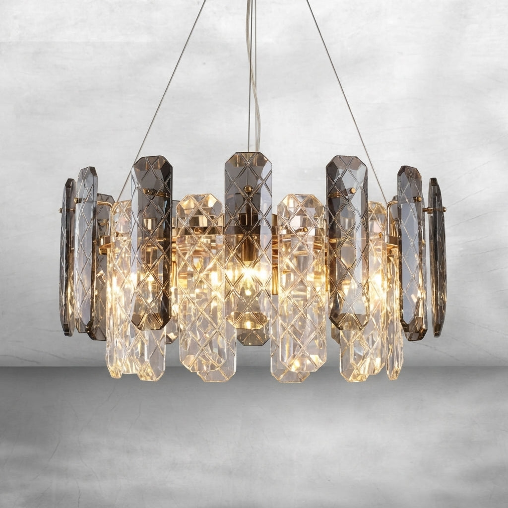 Riviko Aura Grand Round/Rectangle Chandelier with Smoky Gray K9 Crystal - Background Shot