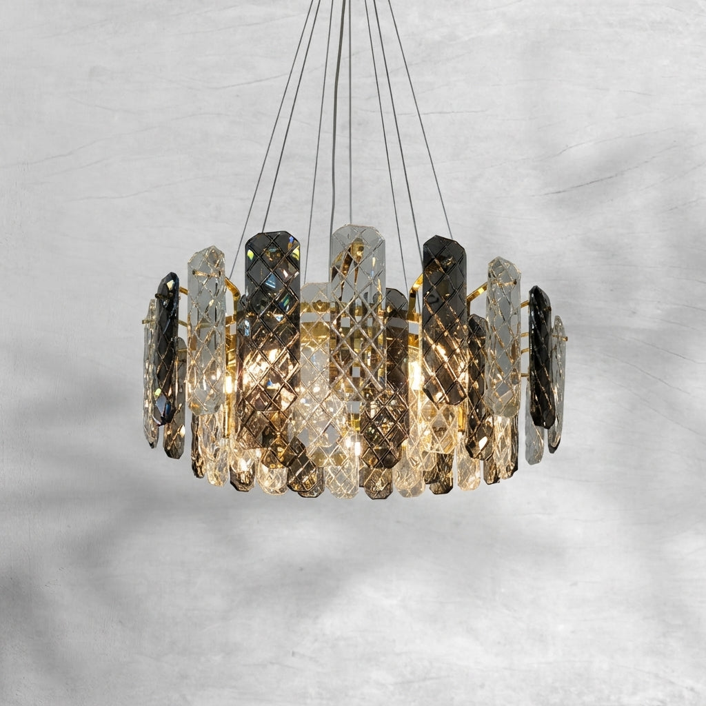 Riviko Aura Grand Round/Rectangle Chandelier with Smoky Gray K9 Crystal - Background Shot