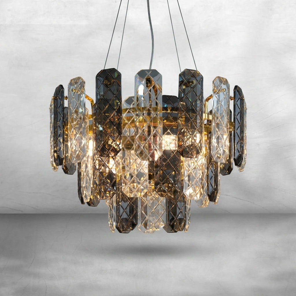 Riviko Aura Grand Round/Rectangle Chandelier with Smoky Gray K9 Crystal - Background Shot